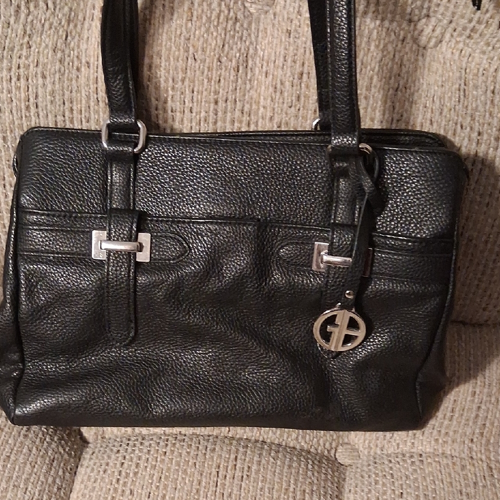 Giani Bernini Black Leather Bag with Silver Details